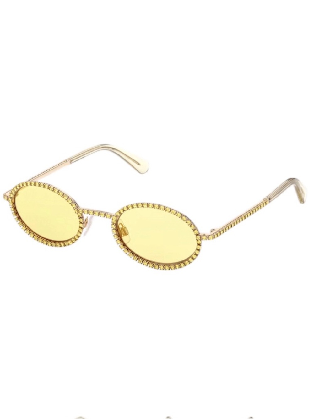 Swarovski Gold Crystal-Trim Oval Sunglasses with Case